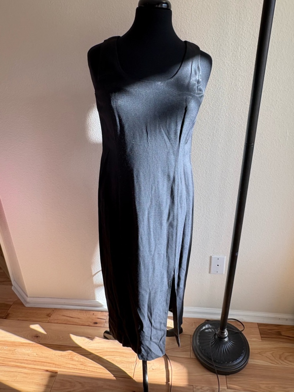Vintage Black Sleeveless Maxi Dress with Side Slit